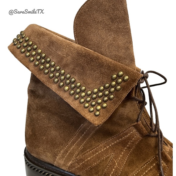 STUART WEITZMAN - Yadastud - Brown Suede Bronze Stud Moto Ankle Boots - NWOT - Picture 7 of 16